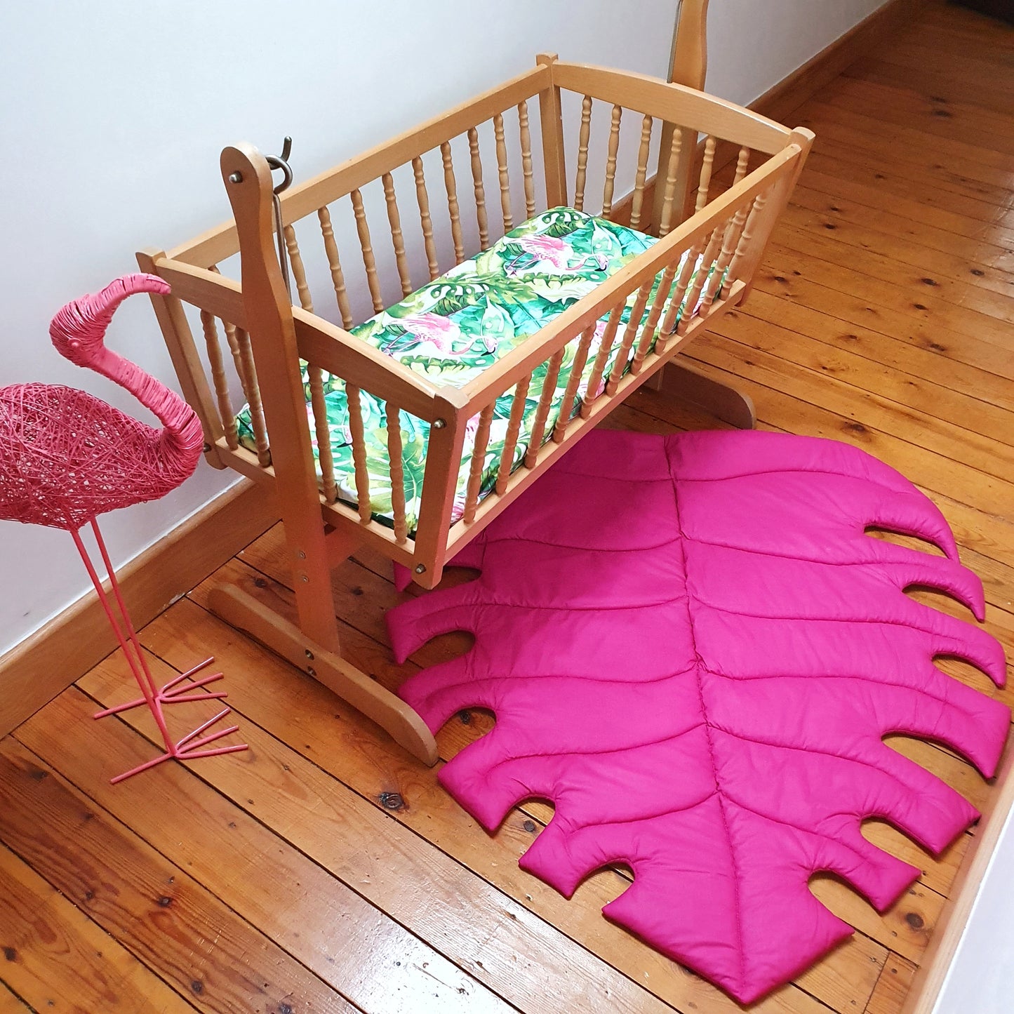 Set of 2 Bright pink Monstera rugs